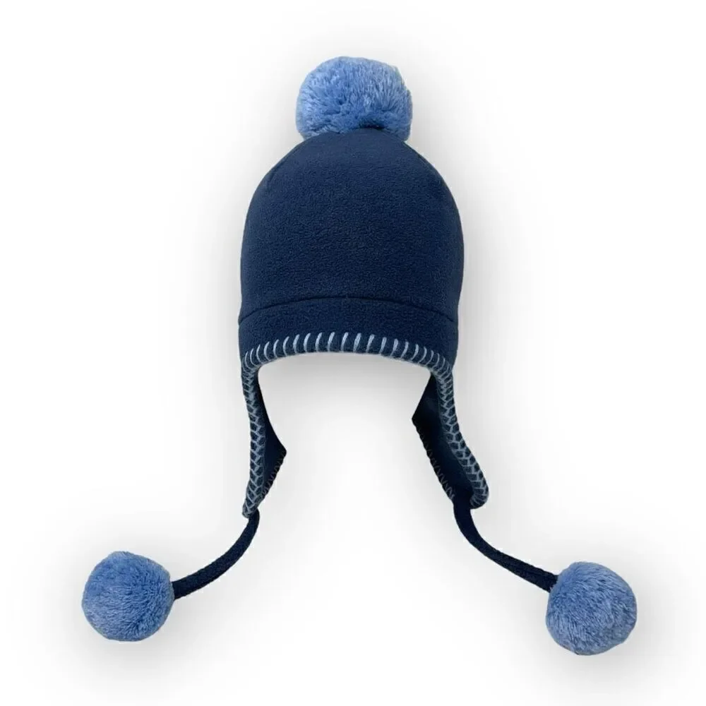 Lands’ End Kids Blue Polyester Pom Pom Beanie Hat Youth Size Small